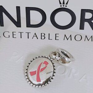 Pandora Pink Breast Cancer Survivor Oval Dangle Charm S925 Silver with box
